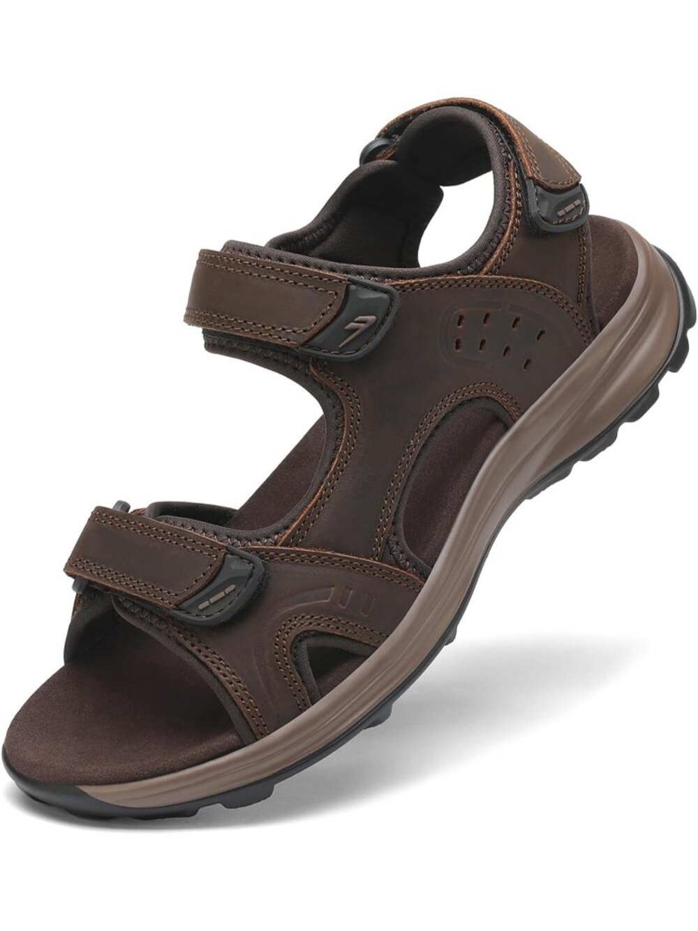 Men's Dark Brown 1 Athletic Hiking Open Toe Leather Walking Sport Sandals Shoes